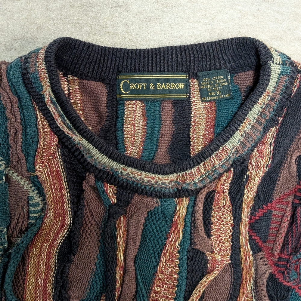 COOGI style Croft & Barrow Multicolor 3D Texture Knit Diamond Crewneck XL Unisex - Picture 2 of 8